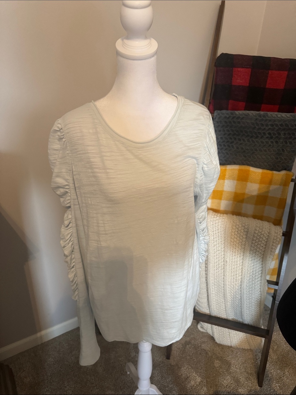 We The Free Light Sage Ruching Long Sleeve Tee
